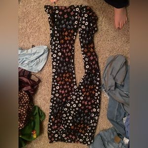 Large mushroom and floral flare pants